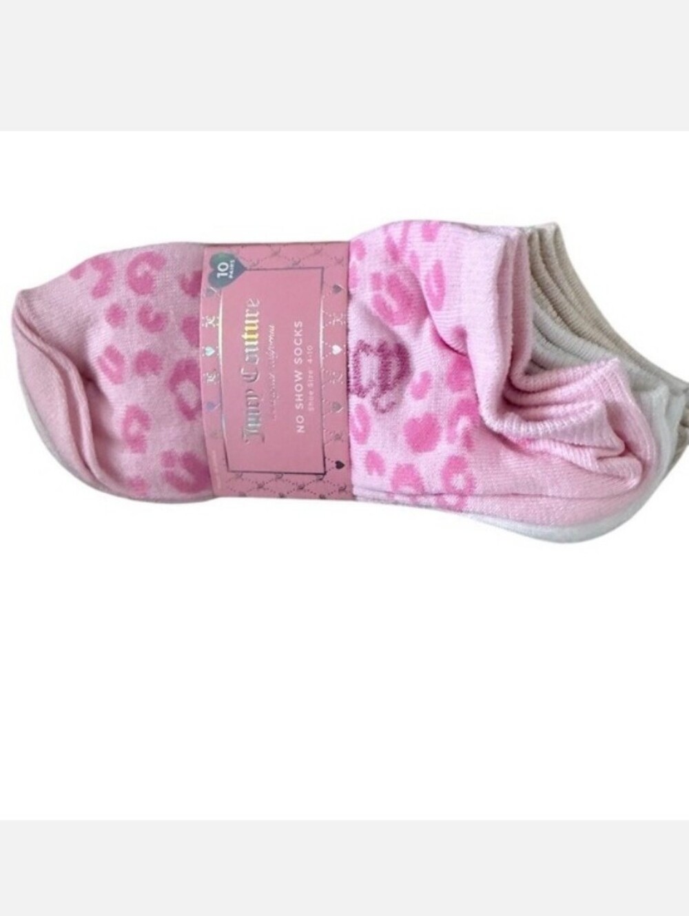 Juicy Couture-10pk Leopard Print No-Show Ankle Socks - 🩷🤍